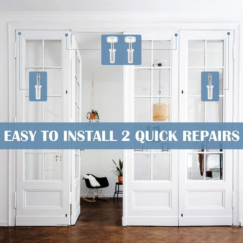Spring Loaded DIY-Friendly Bi-Fold Door Hardware Kit With Top Roller Guide Wheels And Pivots installed on white door