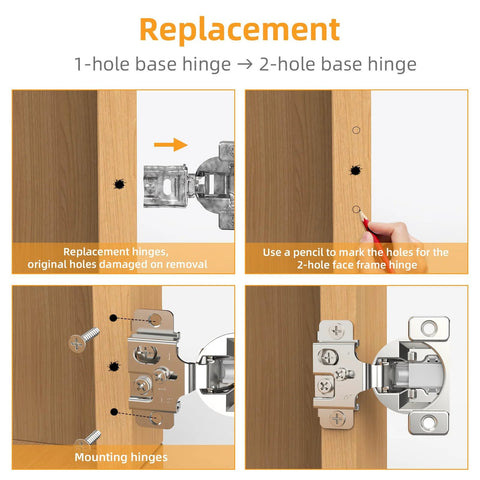 Chibery 10-pack satin-nickel concealed hinges for face-frame cabinets; 1/2" overlay, soft-close, mounting screws.