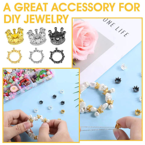Mini Crown Beads 60 Pcs Set for DIY Jewelry Making Gold Silver Black 3D Alloy Crown Charms for Necklaces and Bracelets Crafts