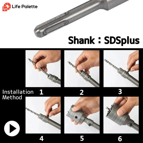 Step-by-step installation of Five-In-One Hole Saw Kit With 7.9 Inch Pilot Drill For SDS Plus Hammer Drills.