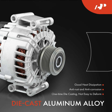 OEM-Grade 12V 110A Alternator For Hyundai Tucson 2010 2011 2012 2013 2.0L 2.4L And Kia Forte 2010 2013 2.0L Plus Sportage 2011 2013 2.4L With Electric Power Steering CW Rotation Replacement 37300-2G150 37300-25600 37300-2G400 shown in die-cast aluminum alloy body with pulley, anti-corrosion