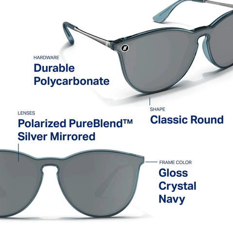 North Park X2 Polarized Sunglasses With Classic Shape And Mixed Metal Frame Gray Lenses Crystal Blue Frames And Silver Temples 100 Percent UV Protection For Men Dope Edge
