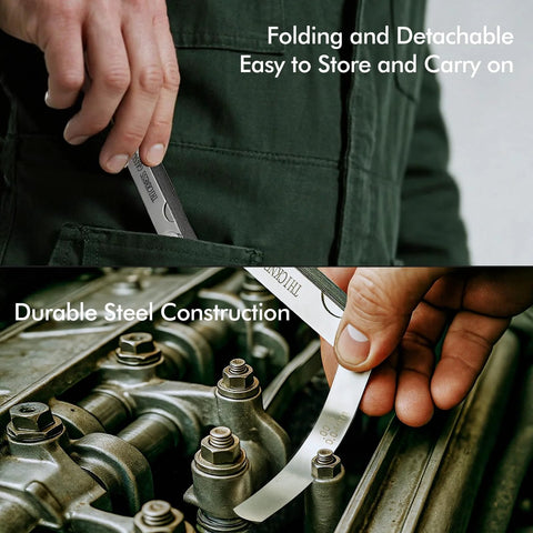 Two Piece Stainless Steel Feeler Gauges Set For Valves And Spark Plug Gaps SAE And Metric in pocket and engine use