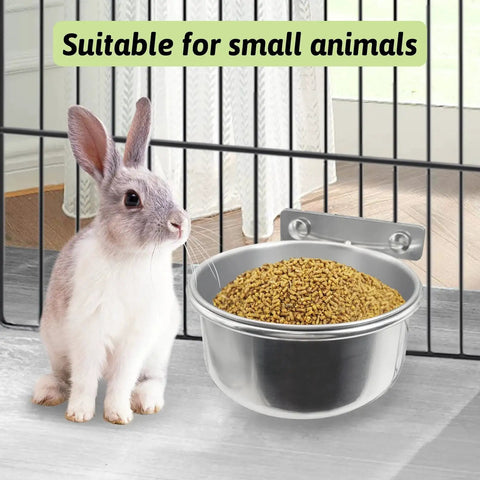 Rabbit beside Stainless Steel Bird Bowls With Clamp for Cage Birds Tfwadmx 4 Pack Durable Rustproof Coop Cup on cage