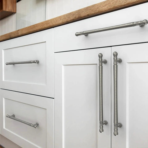 Cabinet with 10 Pack Weathered Nickel Cabinet Pulls 7.5 Inch Overall Length With 192 Millimeter Center To Center Hole For Cabinets Drawers Closets And Furniture AL3089