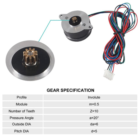 Front view of AITIAO 36mm round extruder stepper motor with brass gear and 47.2-inch cable