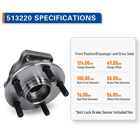 Front Wheel Hub And Bearing Assembly For 2005 To 2014 Subaru Outback And 2005 To 2014 Subaru Legacy With 5 Lug And ABS
