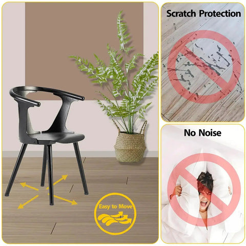 Chair on wood floor with 1/4-20 UNC Leveling Feet With PTFE Teflon Bottom, showing easy glide, scratch protection, and noise reduction.