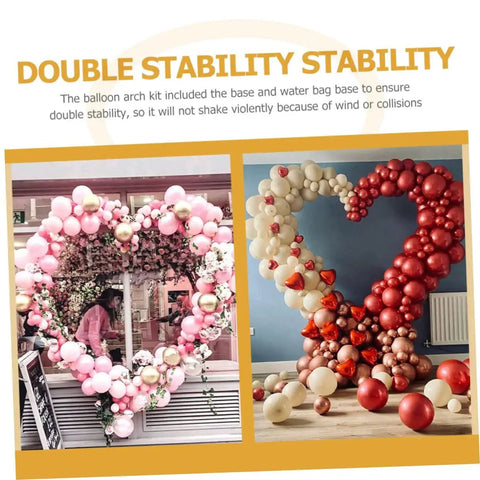 Balloon Arch Stand Kit For Weddings And Parties, Flexible, Reusable Poles shown in heart shapes with base supports.
