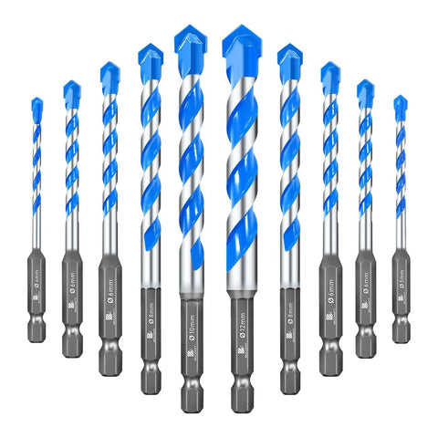 Image of 10 Piece Hex Shank Concrete Drill Bit Set For Masonry And Wood with Carbide Tip, showing varying sizes from 4mm to 12mm.