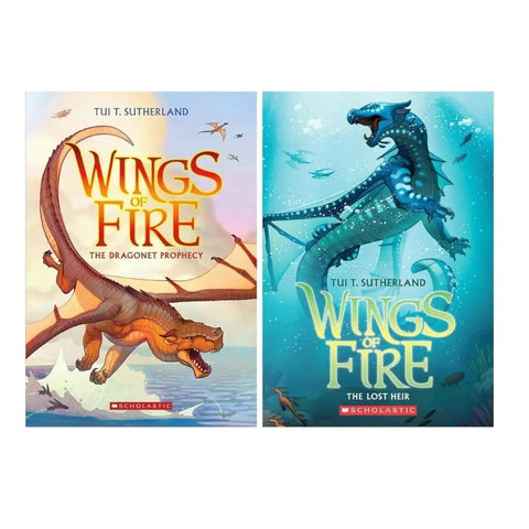 Covers of first two books in Complete 18-Book Dragon Fantasy Collection By Tui T. Sutherland In Paperback Includes The Dragonet Prophecy