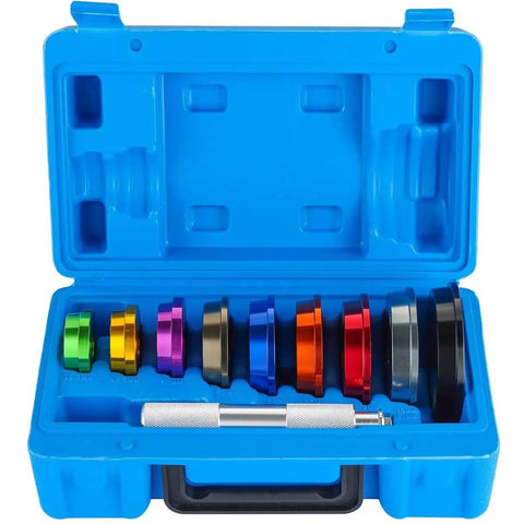 10 Piece Universal Bearing Press Kit With Seal Bushing Drivers And 9 Adapters in blue case for automotive use