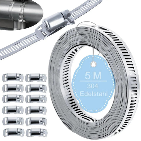 Stainless Steel 304 Hose Clamp Kit For DIY Cut To Fit 16 Foot Metal Strap With 12 Fasteners Adjustable Worm Gear Clamps