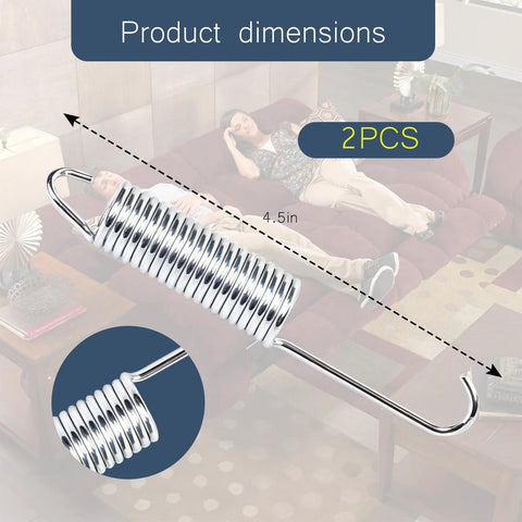 Recliner tension spring Basysion, 4.5-inch, stainless steel, 2-pack with long-neck hooks.