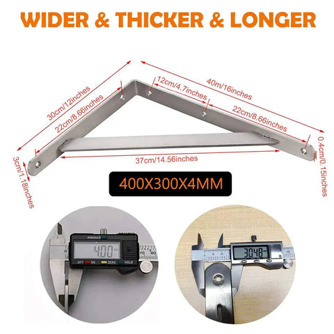 Dimensions and measurement details of Heavy Duty Beefy Stainless Steel Shelf Brackets 16 By 12 Inches Max Load 550 Lb