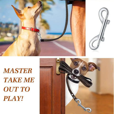 12 Pack Double Ended Bolt Snap Hooks Zinc Alloy With Double Trigger Clips on a dog leash
