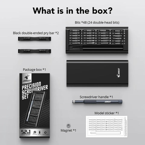 52-In-1 Precision Screwdriver Set With Double-Ended Bits For MacBook Laptop Computer iPhone PS5 Xbox Switch kit contents