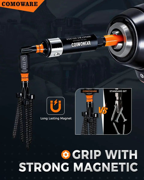 Impact Torx Bit Set, 27-Piece, S2 Steel, magnetic bit holder demonstrating strong grip in heavy-duty tool application.