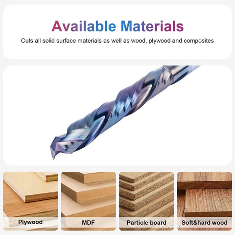 Compression Spiral Router Bit With One-Half Inch Shank Up Down Carbide CNC Bit For Wood Carving, TAC Coating, material examples
