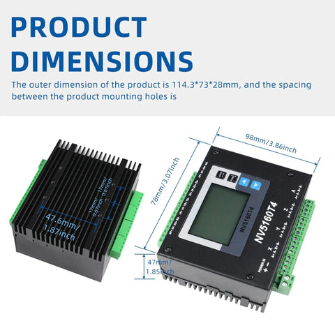 Dimensions of 4 Axis CNC Stepper Driver NV5160T4 with Pulse And Direction Control for Nema 23 24 34 Motors, 12 To 48 Volt DC, Max 6 Amp