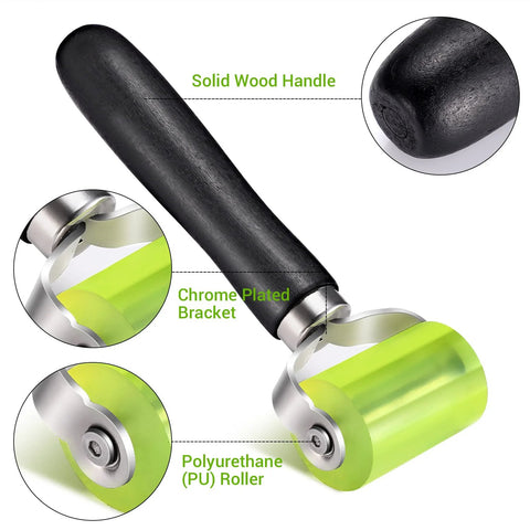 Facmogu two-size car sound deadening roller with solid wood handle, chrome bracket, and green PU roller