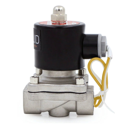 Solenoid valve, 1/2 inch, stainless steel body with 110VAC coil, normally closed for air and water
