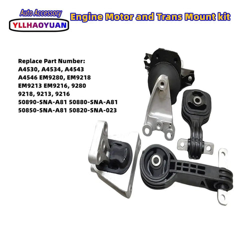 Four Piece Engine Mount Kit For 2006 2011 Honda Civic 1.8L Direct OE Replacement With Durable Rubber Insulators displayed