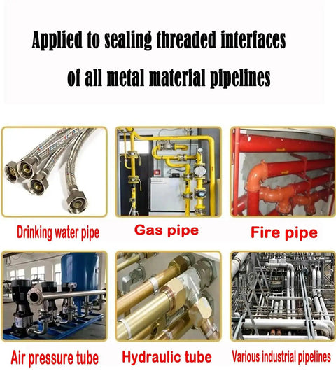 Heavy Duty Liquid Pipe Sealant Pipe Dope For Thread Sealing Industrial Strength High Viscosity High Performance Rapid Cure Anaerobic Formula 230Ml For Professional Plumbing And Industrial Use shown sealing various pipelines.