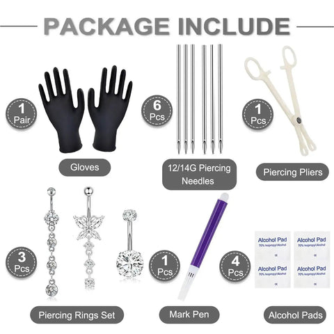 Beginner Friendly Belly Button Piercing Kit 16Pcs Set With Navel Rings Pliers Disposable 12G And 14G Stainless Steel Needles For DIY