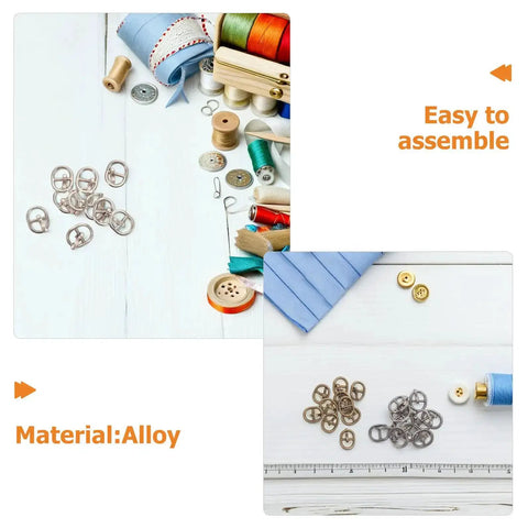 150 Piece Miniature Doll Belt Buckles And Tiny Alloy Buckle Set for DIY sewing in silver, gunmetal, and antique copper.