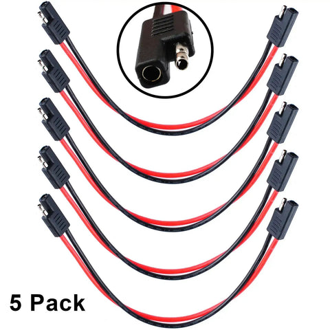 5 pack of 2 Pin Quick Disconnect SAE Wire Harness Connector with 12 inch 12 gauge cable, red and black leads for 12V systems