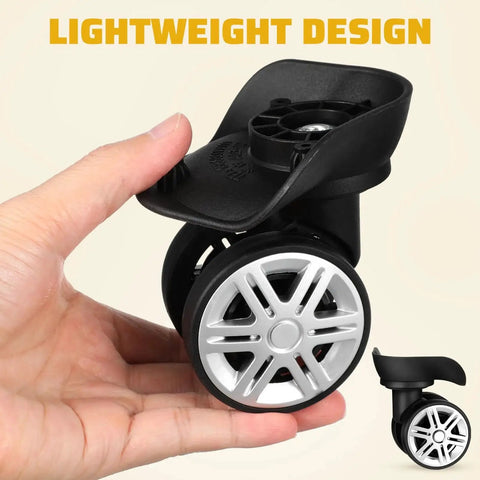 Close-up of a Universal 2 Pairs Luggage Wheels Replacement Kit For Suitcases And Travel Trunks With Spinner Double Row Casters in hand