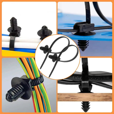 60 Pack Nylon Universal Cable Ties With Push Mount Buckles Pro Grade Heavy Duty High Temp Zip Tie Mounts shown in use
