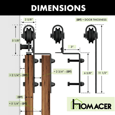 Dimensions diagram for Heavy Duty Black Rustic Single Track Bypass Sliding Barn Door Hardware Kit For Four Doors