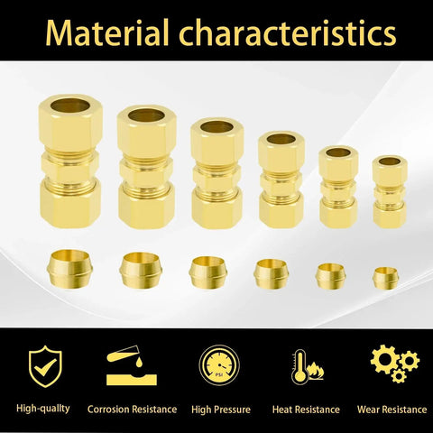 108 Piece Brass Compression Fittings Kit For Pipe And Tubing, Assorted Union Connectors And Sleeves, CA360 Brass, Material Characteristics