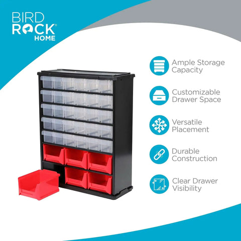 36 Drawer Craft Organizer Bin Heavy Duty Metal Hardware Storage For Nails Nuts Bolts Legos And Small Parts Versatile Parts Bin Organizer With Mini And Large Drawers For Home Workshop Garage, shown with clear and red drawers