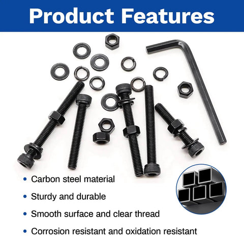 461 Piece M3 Socket Head Screw Kit With 30mm 35mm 40mm 45mm And 50mm Long Screws, shown with nuts, washers, and hex key