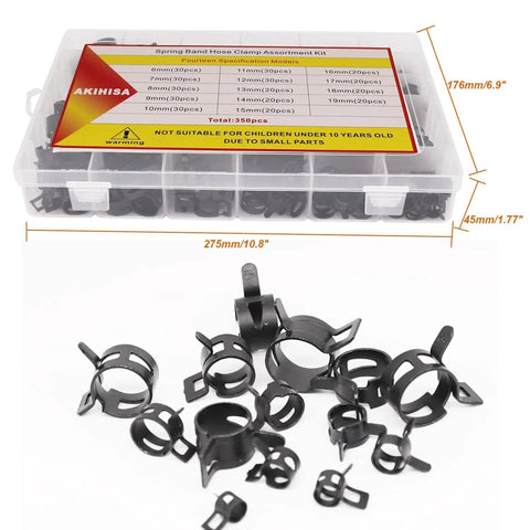 350 Piece Spring Hose Clamp Set 6 To 19 Mm Range 65Mn Spring Steel Dacromet Coated Fuel Line Clamps 14 Sizes