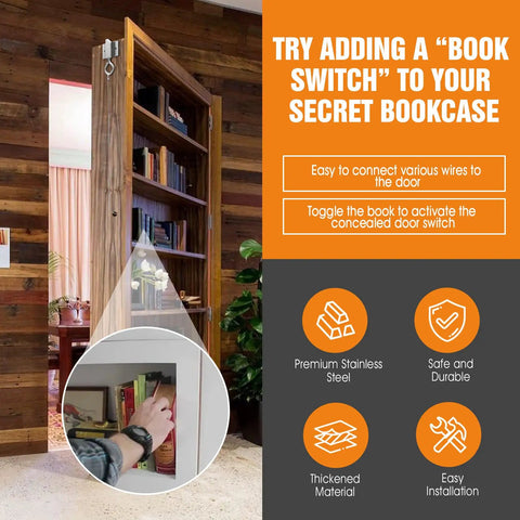 Hidden Bookcase Door Hinges For Concealed Secret Doors With Wire Passing Capability Tread Type Murphy Bookshelf Hinges System For Seamless Aesthetics