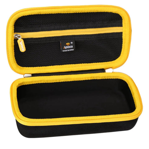 Open view of Carrying Case For Fluke 62 Max, 62 Max Plus, 64 Max And 59 Max Plus with mesh pocket and yellow trim.