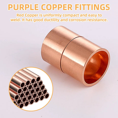 Copper straight fittings, angled side view, 5 pcs, 3/8 in ID for HVAC