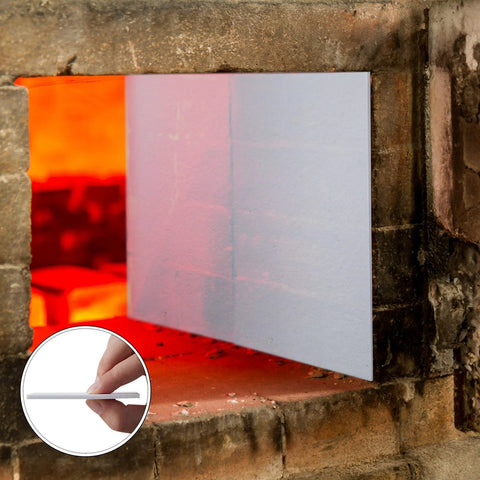 Qilery white high-temperature gasket paper sheet, 1/8 inch thick, for stoves, boilers, kilns, shown in a brick furnace