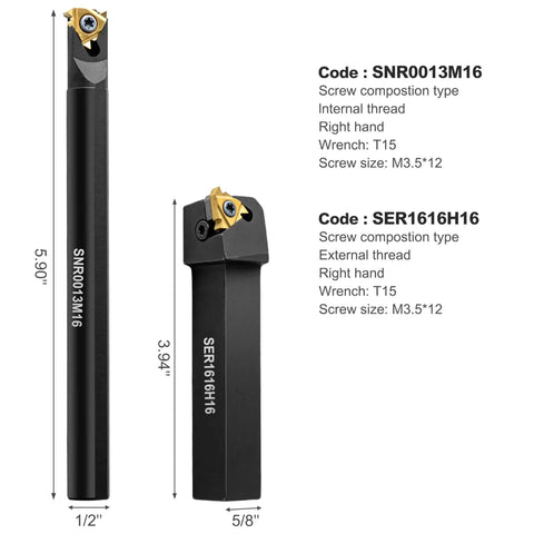 Metal Lathe Pro Grade Cutting Tool Set With One Half Inch And Five Eighth Inch Threading Bars, Ten Indexable Inserts, Wrenches