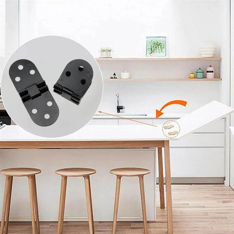 Flippable 180 Degree Folding Table Hinges Set For Cabinets Rear Covers And Closet Doors Durable Zinc Alloy With Black Finish Easy Install High Load Bearing 4 Pack By VAKTOK, showing kitchen installation.