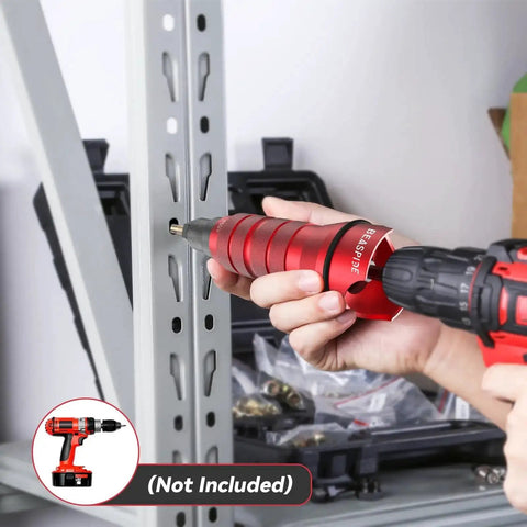 Using Cordless Drill Rivet Nut Tool Kit With 10 Mandrels And 50 Assorted Rivet Nuts In Rugged Carrying Case on metal frame