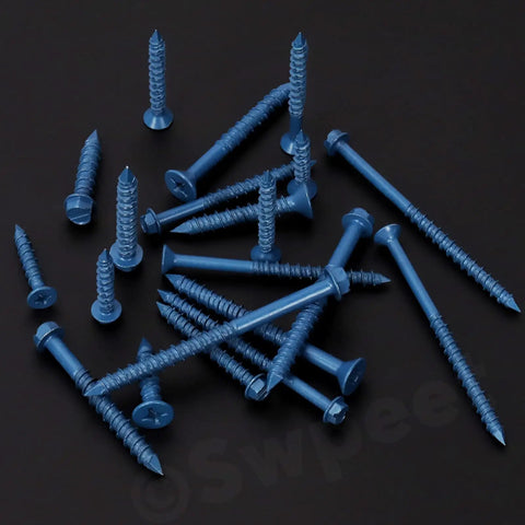 52 Piece Concrete Screw Anchor Kit With Drill Bit And Screwdriver Bit Swpeet Included, blue-coated masonry anchors