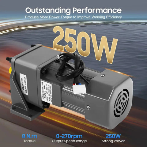 250W 110V AC Gear Motor With Variable Speed Controller And Mounting Bracket in perspective view