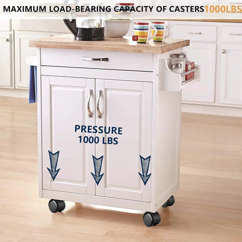 Kitchen cart on two inch caster wheels set of four with five sixteenth inch valve stem heavy duty casters total load capacity 1000 lbs