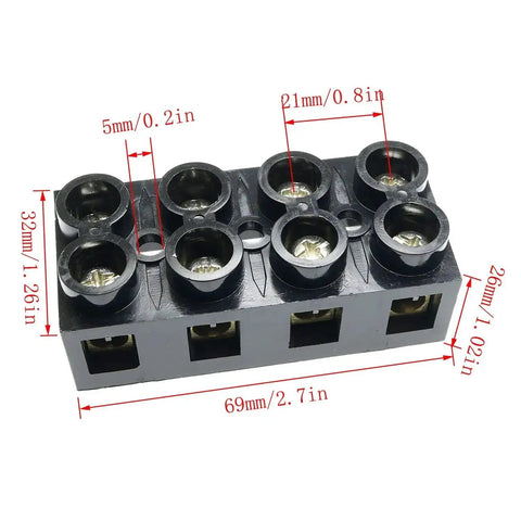 500V 60A 4 Position Dual Row Screw Terminal Block Heavy Duty Insulated Barrier Strip for Electrical Wiring and Control Panels