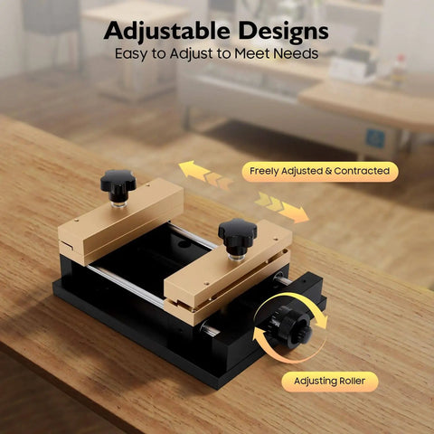 Heavy Duty Metal Sheet Marking Clamp Fixture For Cutting And Engraving Machines on a wooden surface with dual track adjustable design.